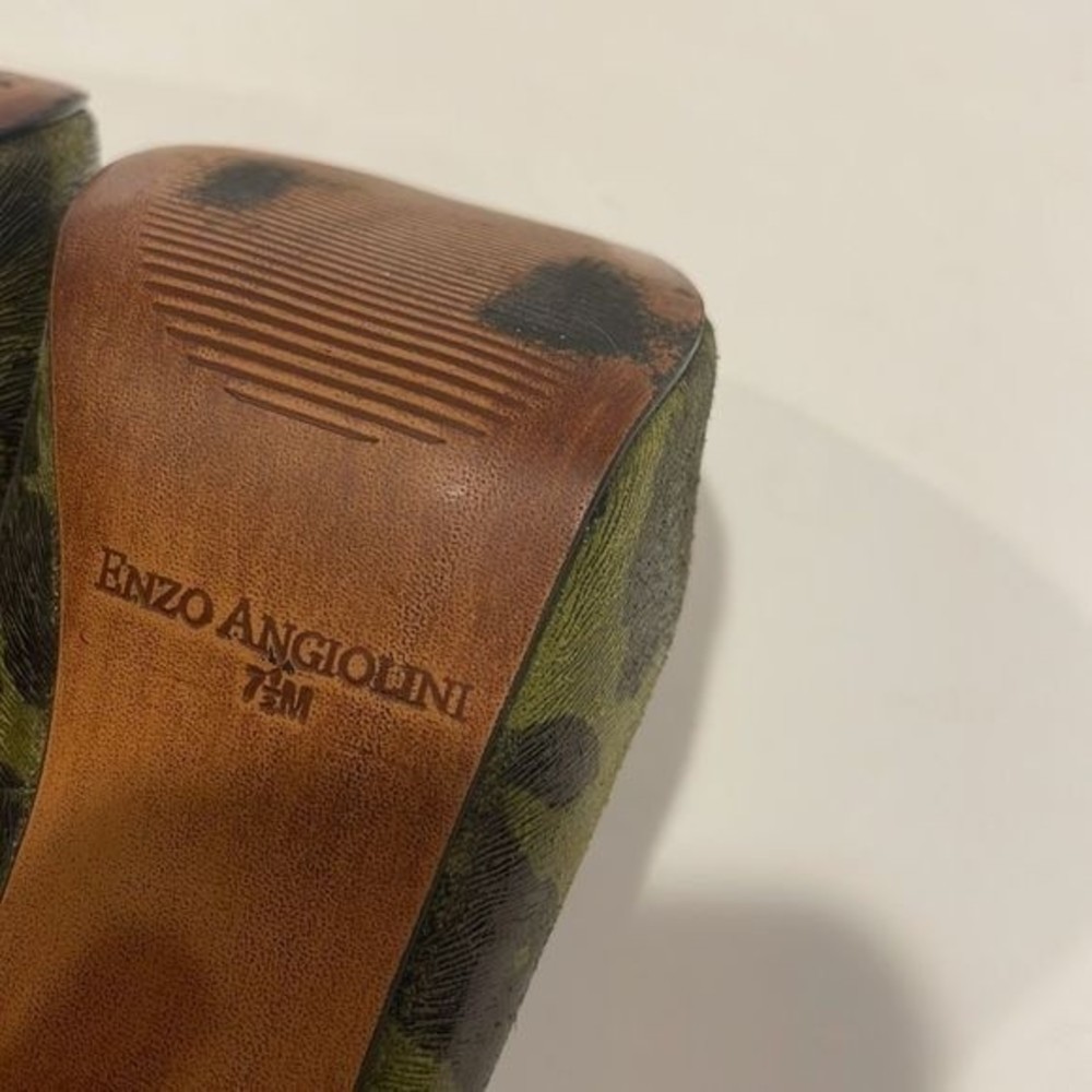 Enzo Angiolini Green And Black Leopard Print Platform Slingback Heels   Size 7.5 - Picture 6 of 7
